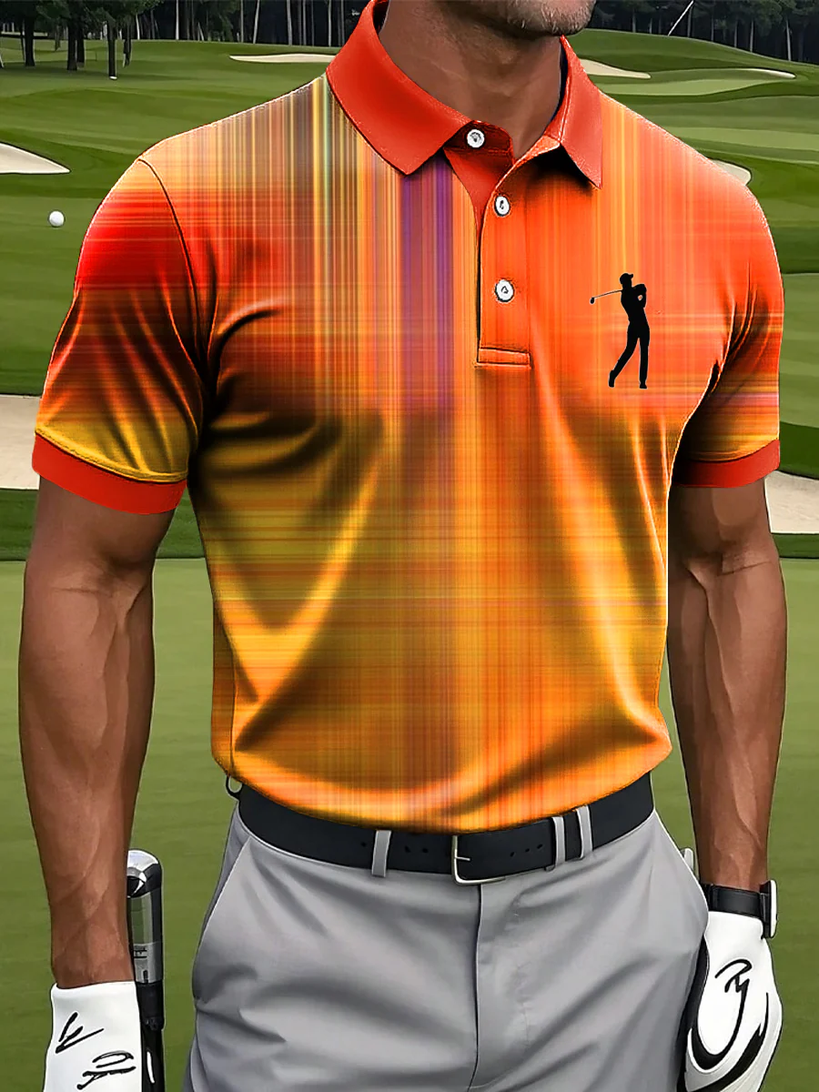Men's Retro Abstract Check Art Print Casual Business Polo Shirt, Polo Shirts For Men, Golf Gift For Men
