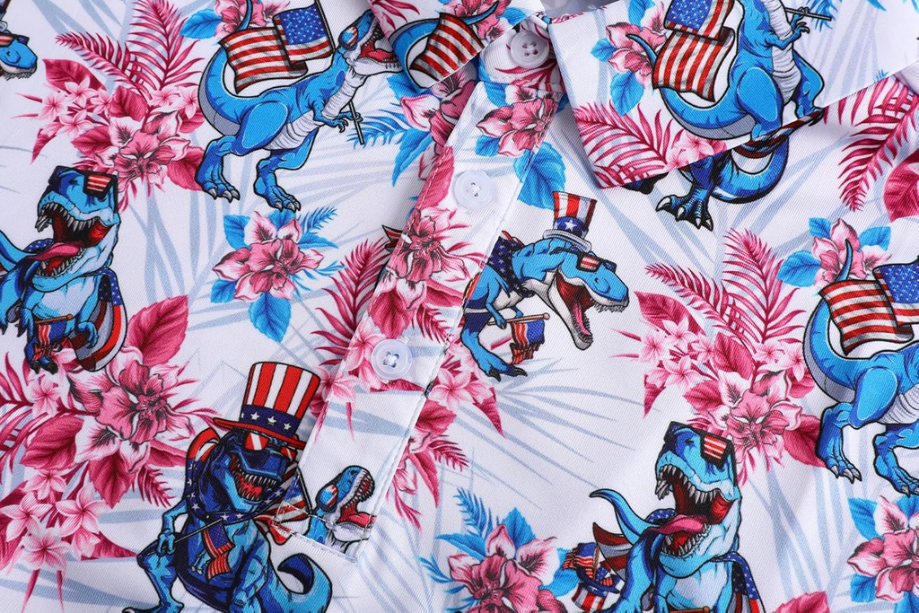 Patriotic American Dinosaurs Pride Golf Polo Shirts, Golf Gift For Men, Golf Shirts For Men