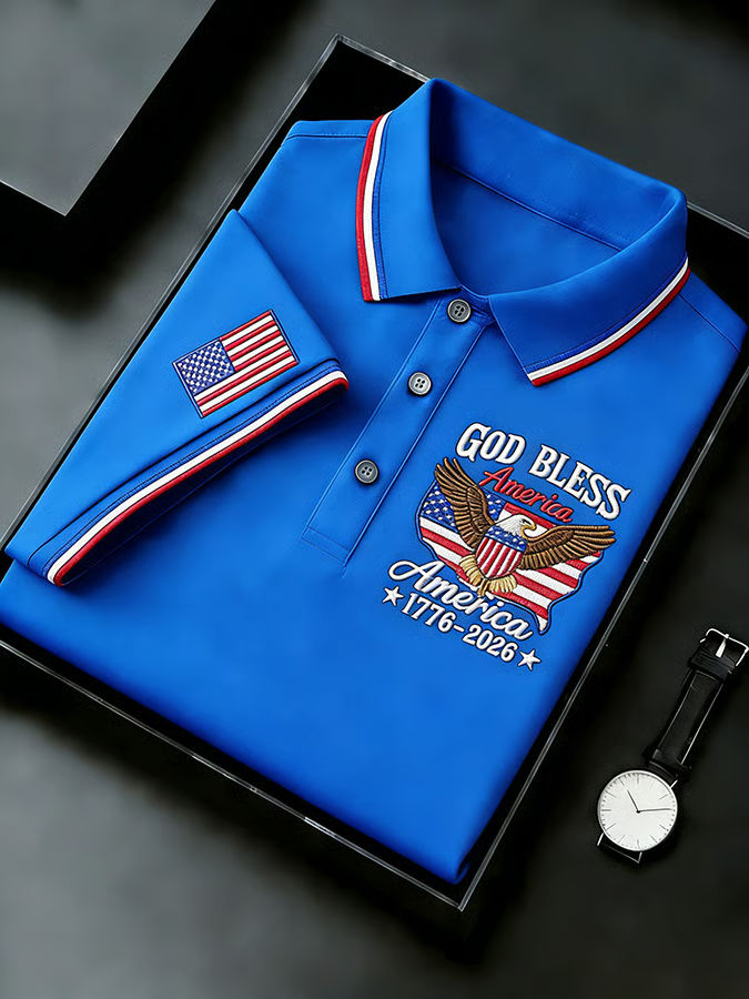 God Bless America 250th Anniversary USA Flag 4th Of July Golf Shirt, Patriotic Golf Shirt, Polo For Men