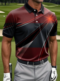 Gradient Striped Patchwork Art Print Casual Business Polo Shirt, Polo Shirts For Men, Golf Gift For Men