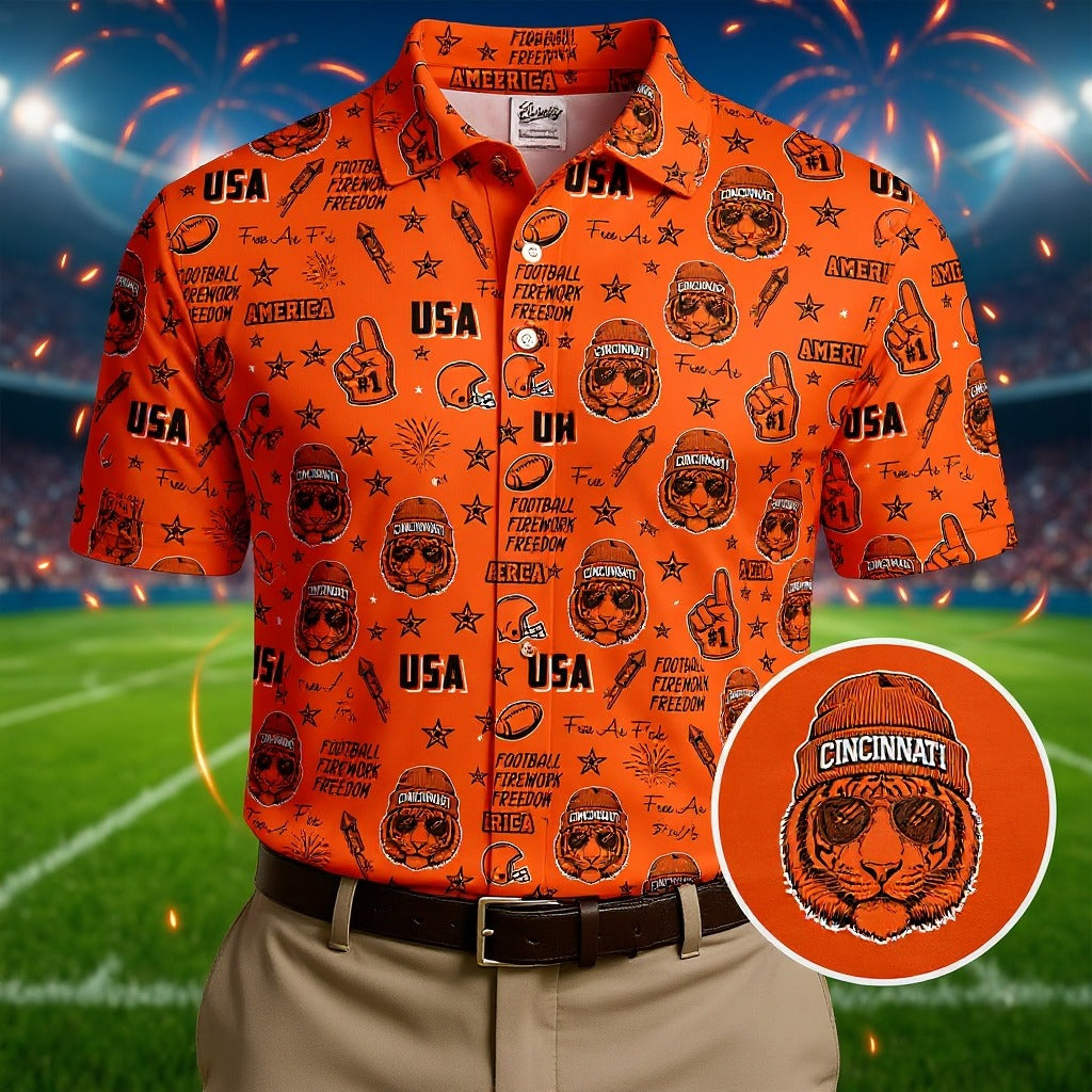 Bengal Tiger Head Orange And Black Sport Polo, American Football League Gift Ideas For Football Fans