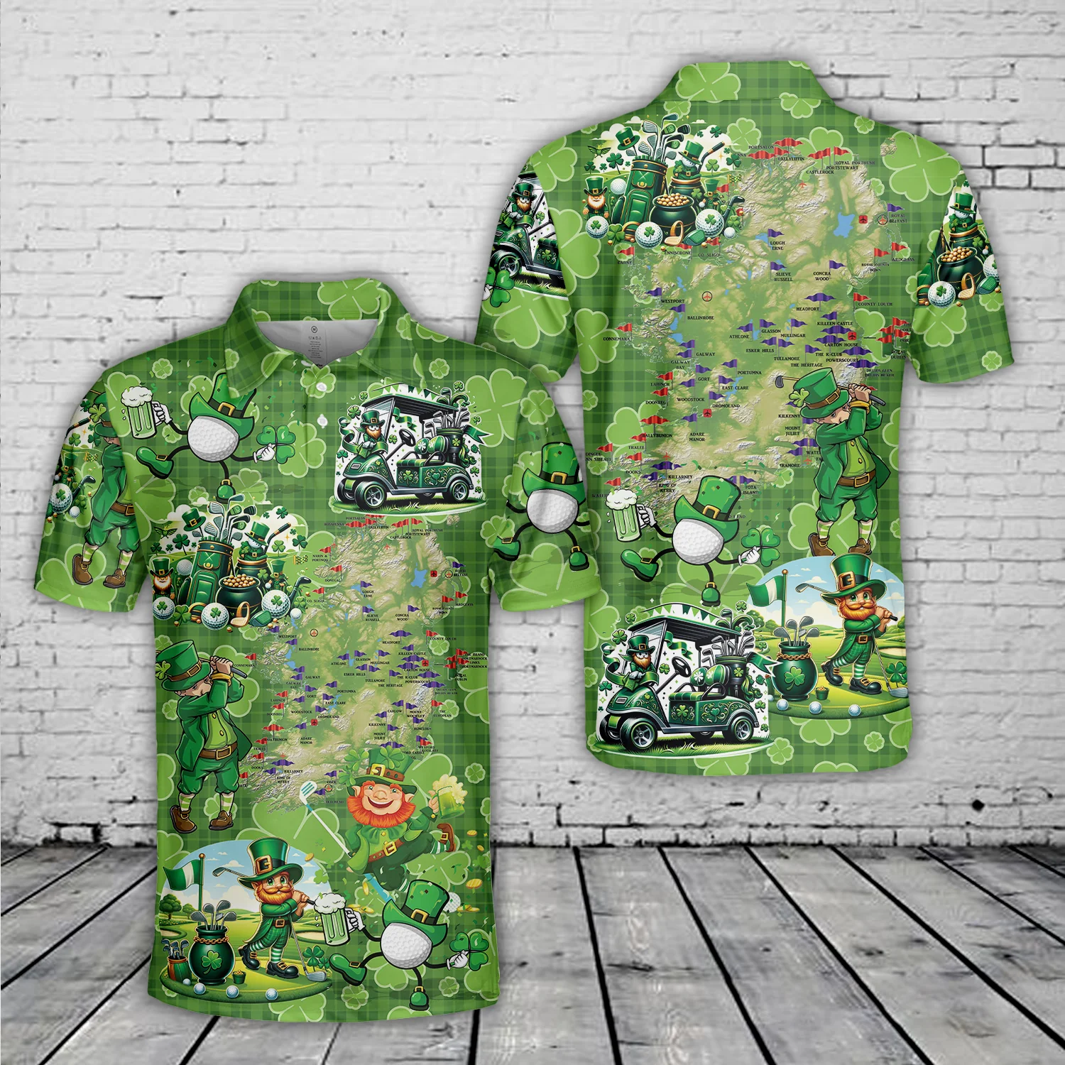 Green Shamrock Lucky Irish Golf St Patrick's Day Golf Polo Shirt Golf Gift For Men, Golfing Apparel