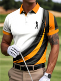 Striped Textured Patchwork Artistic Print Casual Business Polo Shirt, Polo Shirts For Men, Golf Gift For Men