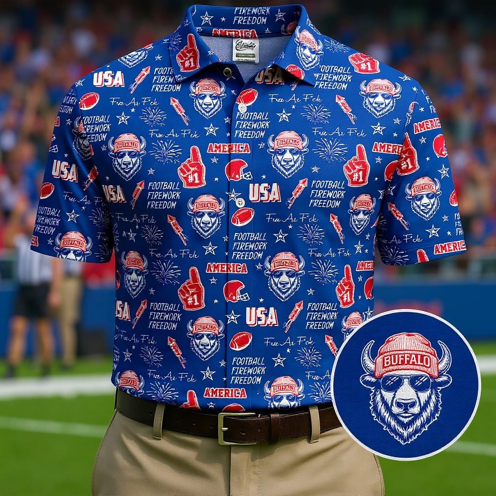 The Bisons Cool Buffalo Blue And Red Sport Polo, American Football League Gift Ideas For Football Fans