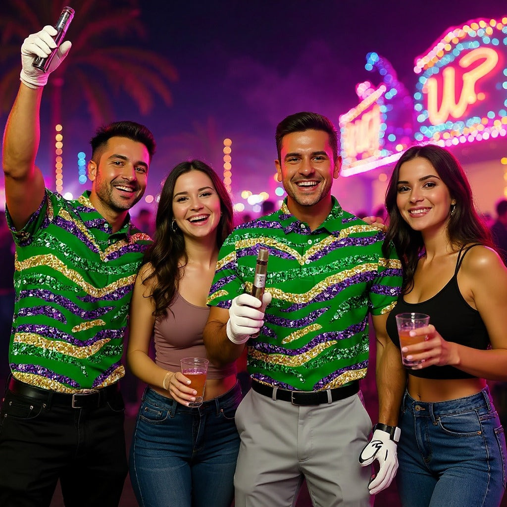 Purple Green Gold Sequin Pattern Green Golf Shirt, Mardi Gras Golf Shirt, Polo ShirtFor Men