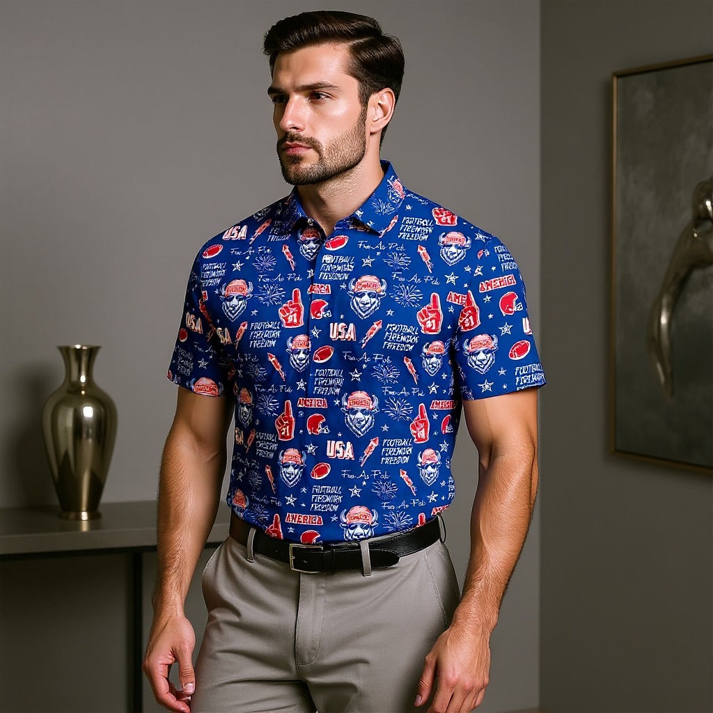 The Bisons Cool Buffalo Blue And Red Sport Polo, American Football League Gift Ideas For Football Fans