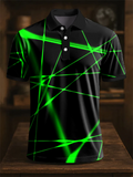 Abstract Fluorescent Line Printing Casual Business Polo Shirt, Polo Shirts For Men, Golf Gift For Men