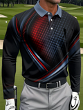 Geometric Gradient Stripe Print Casual Business Polo Shirt, Polo Shirts For Men, Golf Gift For Men