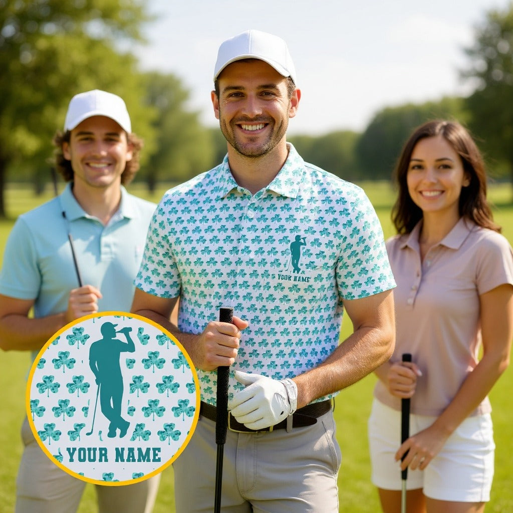 St Patrick's Day Shamrock Golf And Beer Blue And White Golf Shirt, Polo ShirtFor Men, Golf Shirts For Men
