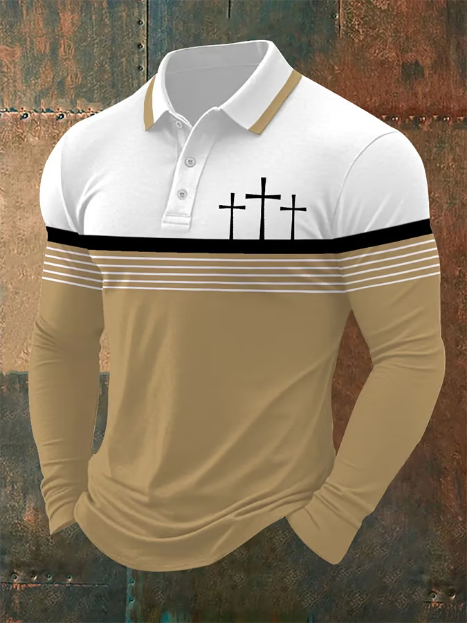 Christian Faith Polo Shirts For Men, Vintage Long Sleeve Polo Shirt, Retro Golf Polo