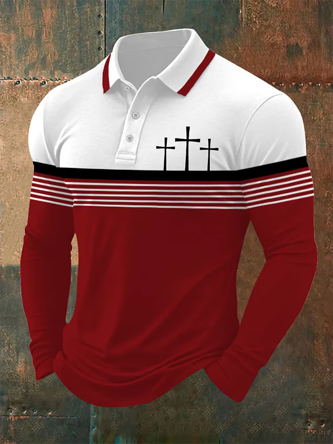 Christian Faith Polo Shirts For Men, Vintage Long Sleeve Polo Shirt, Retro Golf Polo