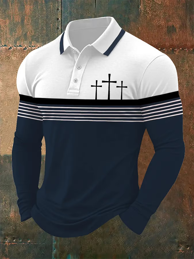 Christian Faith Polo Shirts For Men, Vintage Long Sleeve Polo Shirt, Retro Golf Polo