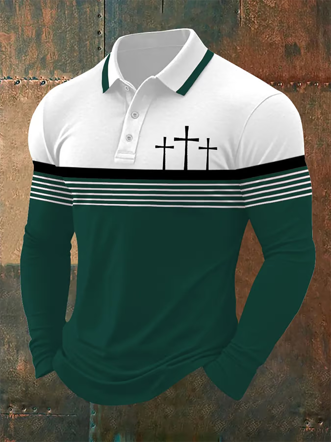 Christian Faith Polo Shirts For Men, Vintage Long Sleeve Polo Shirt, Retro Golf Polo