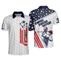 Custom Name American Retro Flag Golfer Silhouette Golf Polo Shirts, Golf Gift For Men, Golfing Apparel