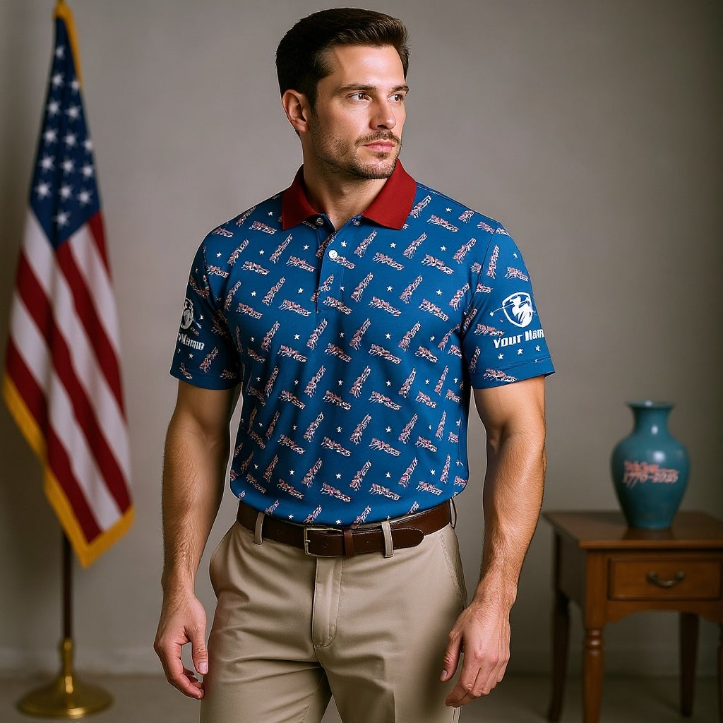 We The People 1776-2026 Navy Golf Shirt, 250th Anniversary Patriotic Golf Shirt, Golf Shirts For Men, Polo For Men