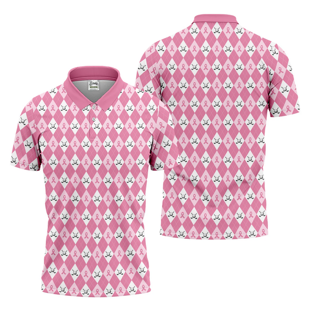 Pink Argyle Men's Golf Shirt With Socks Free, Breast Cancer Awareness Gift