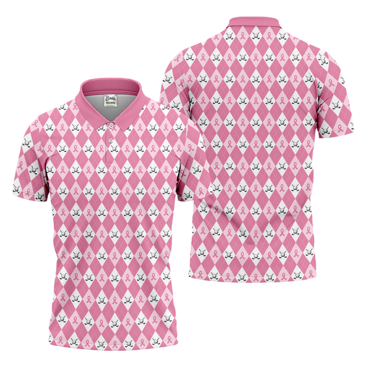 Pink Argyle Men's Golf Shirt With Socks Free, Breast Cancer Awareness Gift
