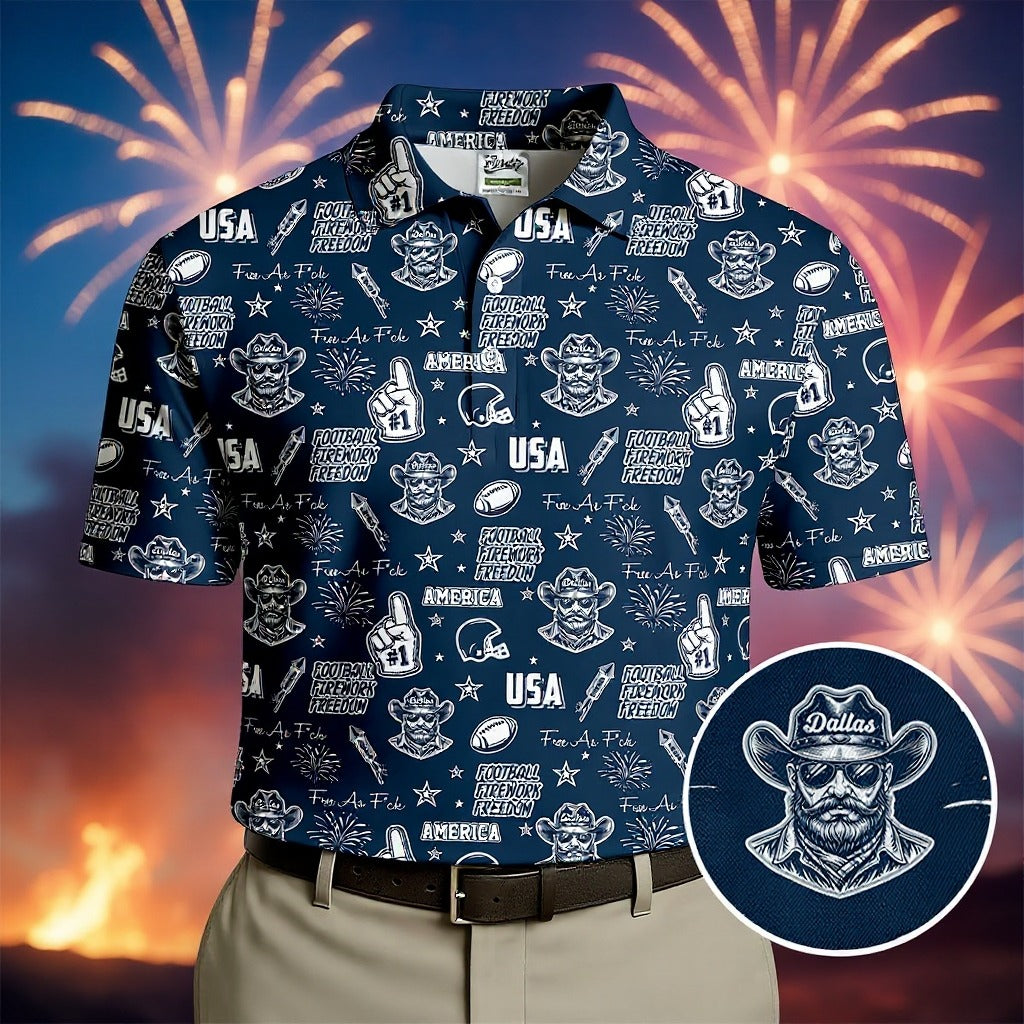 Cowboy Football Team Navy Blue And White Sport Polo, American Football League Gift Ideas For Football Fans