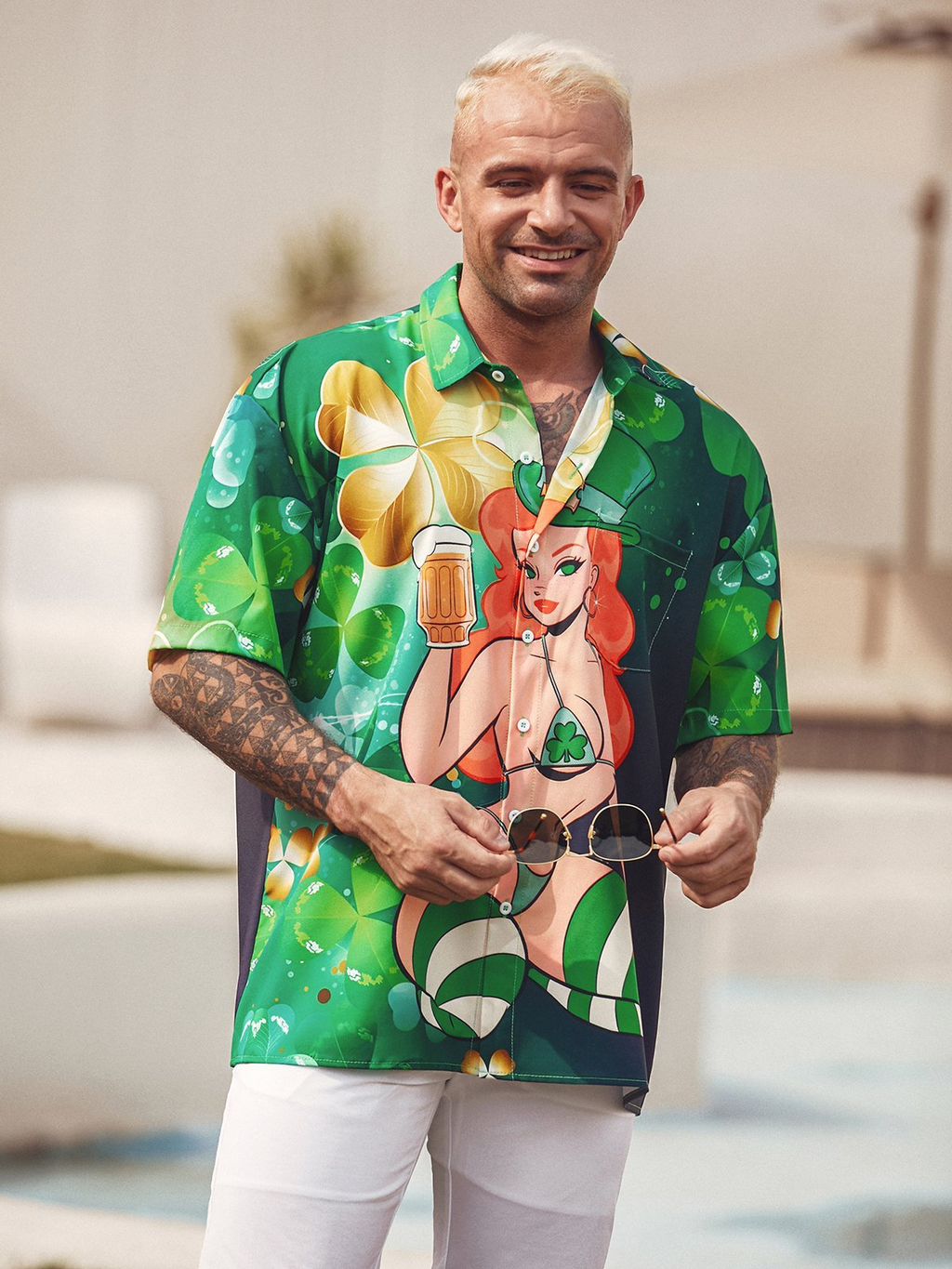 Green St. Patrick'S Day Hot Beer Hawaiian Golf Shirt, Men's Golf Shirt, Tropical Vibe Funny Golf Shirt