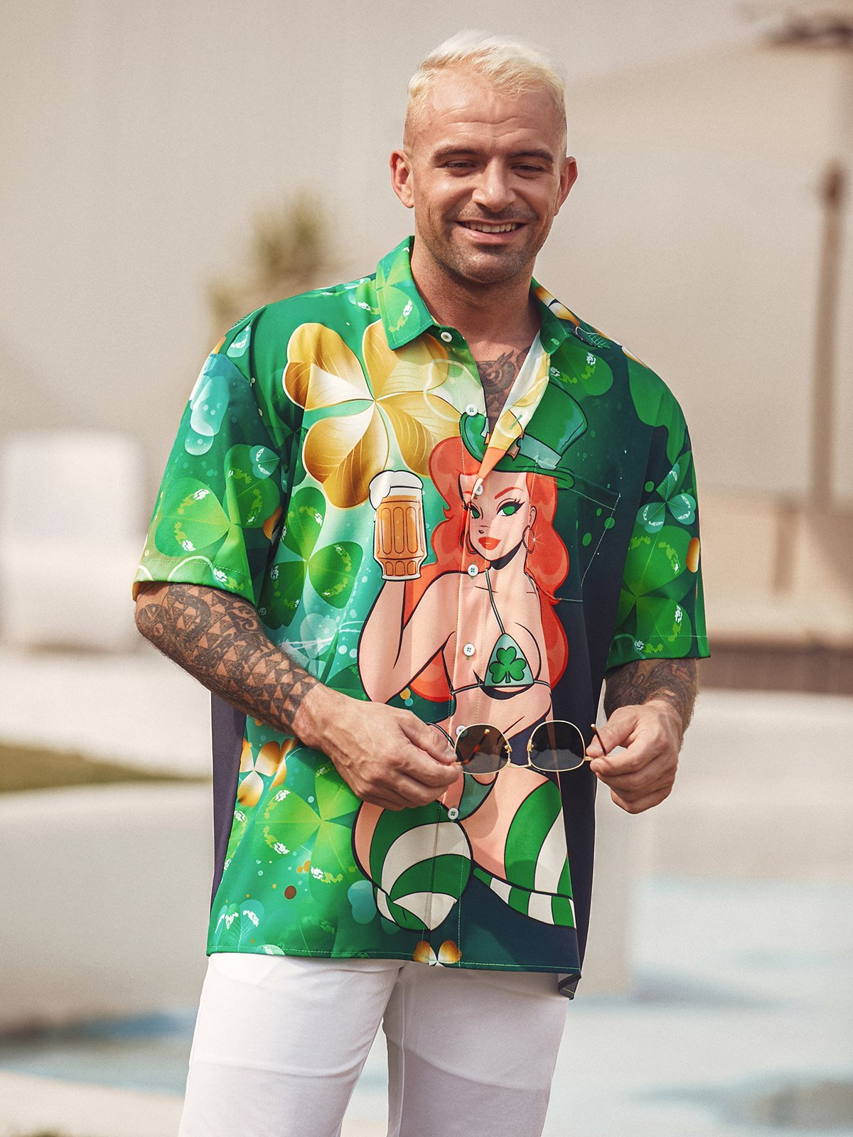 Green St. Patrick'S Day Hot Beer Hawaiian Golf Shirt, Men's Golf Shirt, Tropical Vibe Funny Golf Shirt