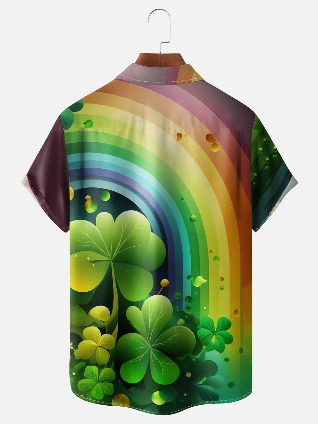 Rainbow St. Patrick's Day Fantasy Lucky Four-Leaf Clover Hawaiian Golf Shirt, Tropical Vibe Men's Golf Shirt