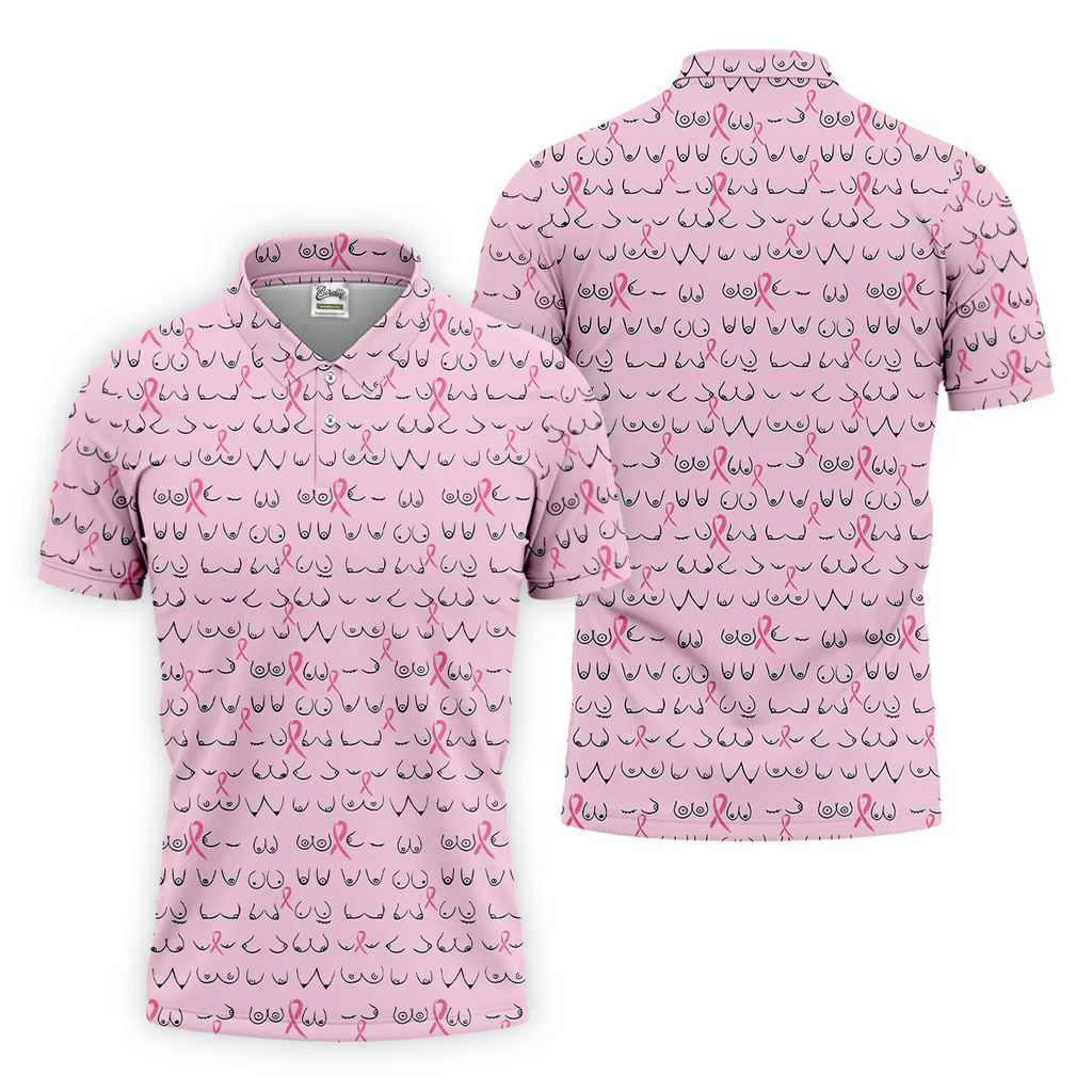 Funny Pink Men's Golf Shirt With Socks Free, Breast Cancer Awareness Gift