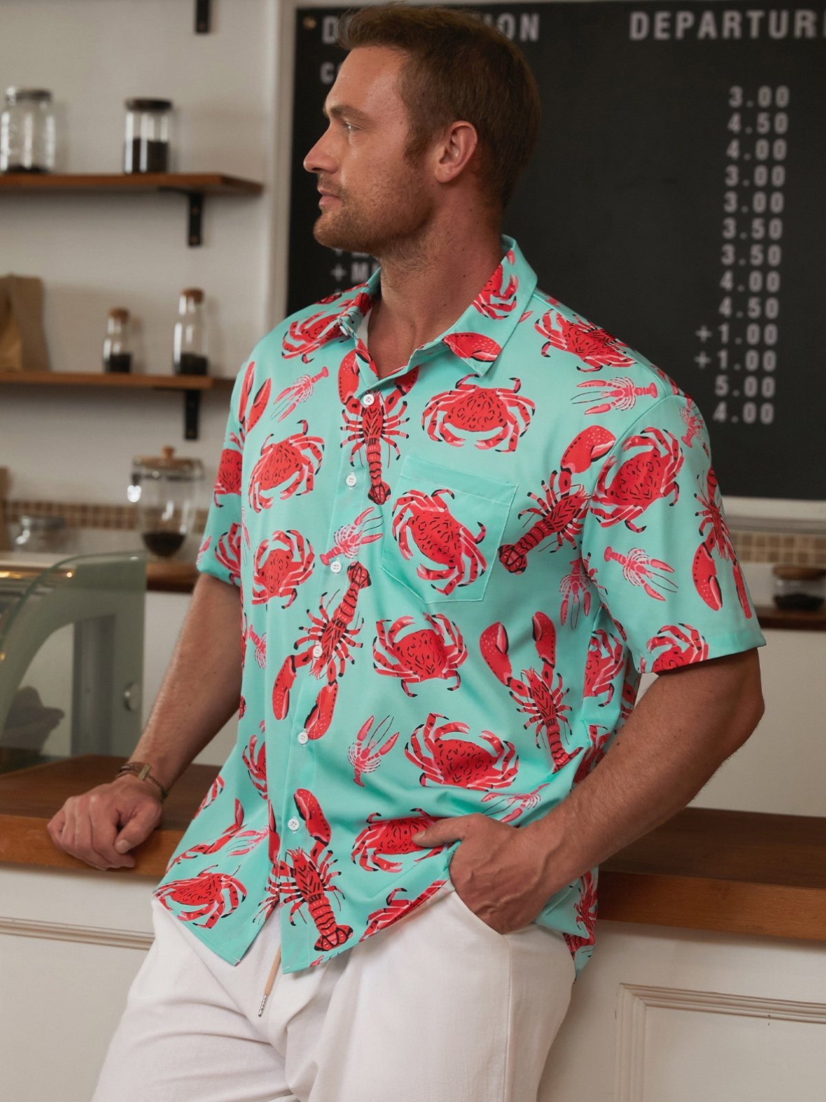 Lobster Pattern Hawaiian Golf Shirt,  Men's Golf Shirt, Ocean Vibe Tropical Vibe Funny Golf Shirt