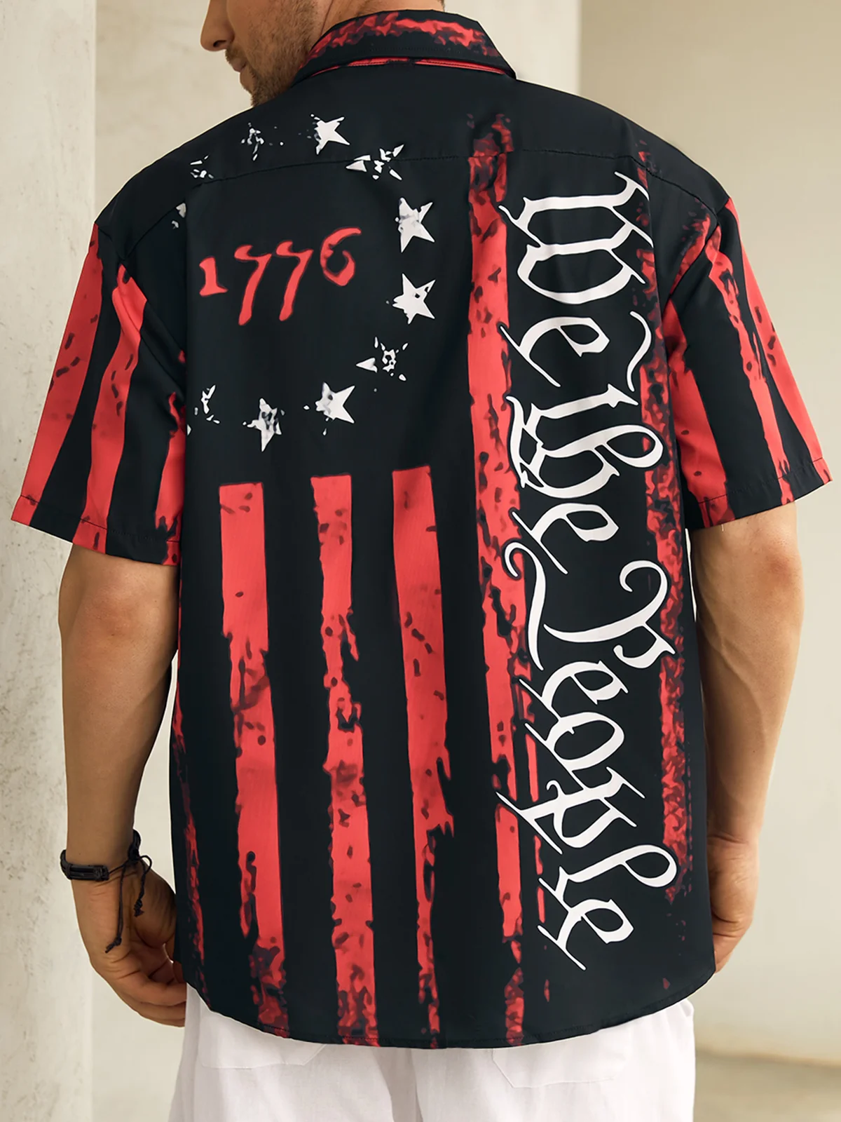 1776 We The People Red And Black Hawaiian Golf Shirt, 250th Anniversary Tropical Vibe Men's Golf Shirt