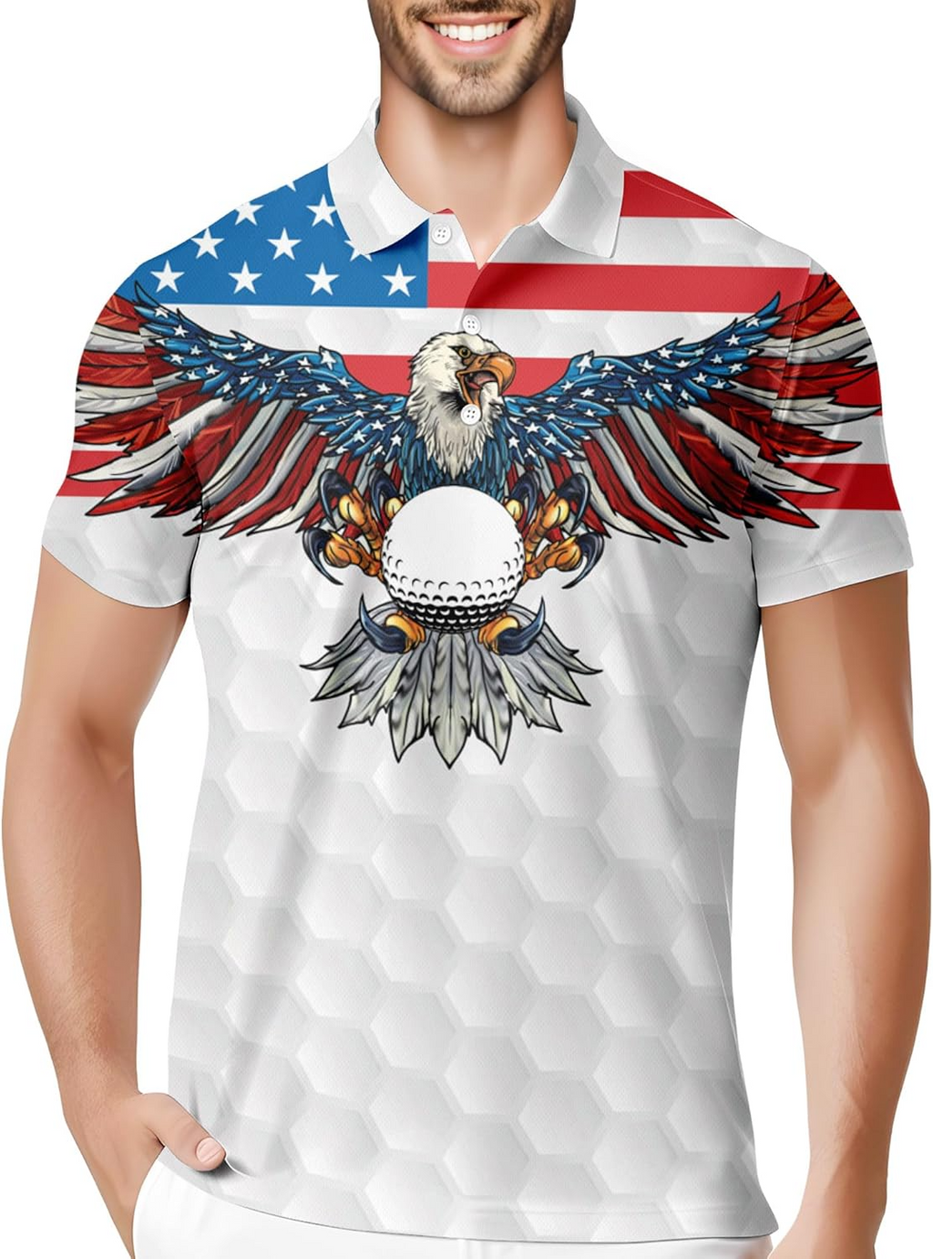 American Flag Eagle Shirt Patriotic Golf Polo Shirts, Golf Gift For Men, Golf Shirts For Men