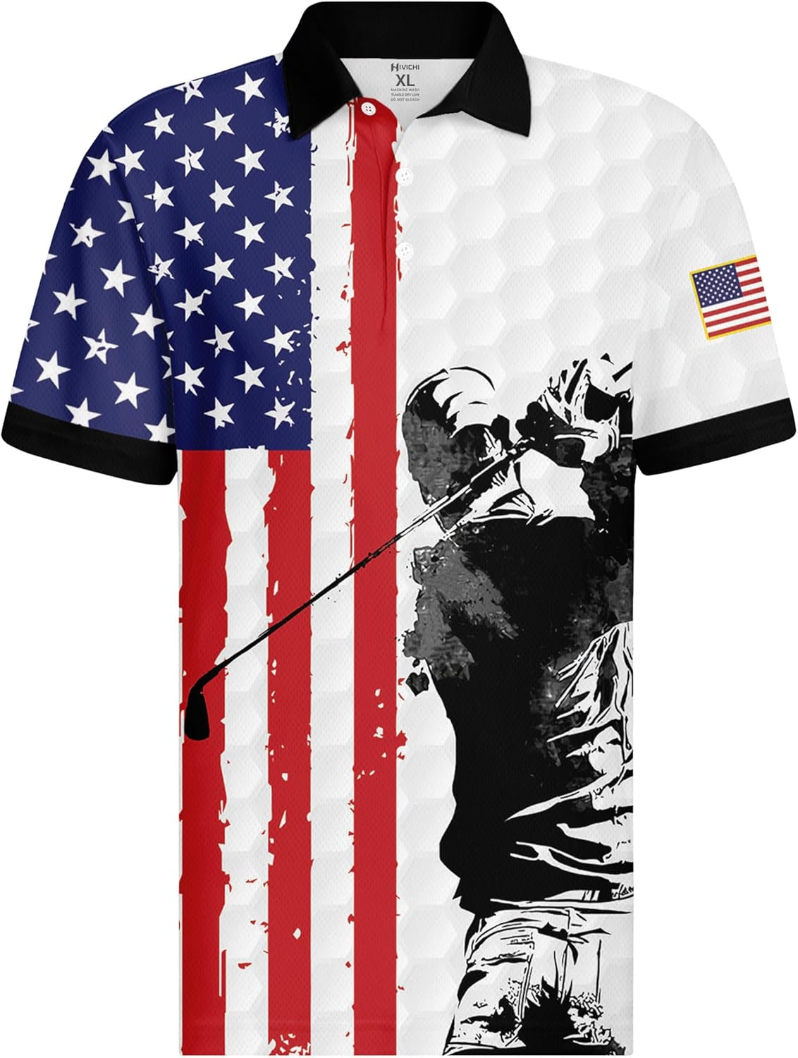 Swing Swear Drink Repeat Patriotic American Flag Golf Polo Shirts, Golf Gift For Men, Golf Shirts For Men