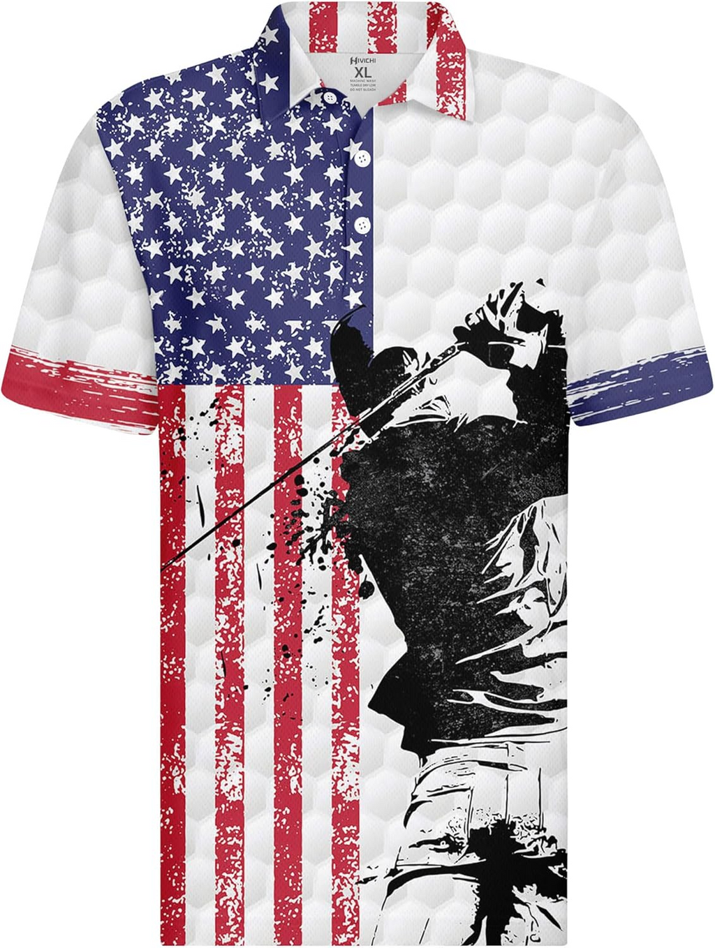 American Flag 50 Stars Patriotic Funny Swing Golf Polo Shirts, Golf Gift For Men, Golf Shirts For Men