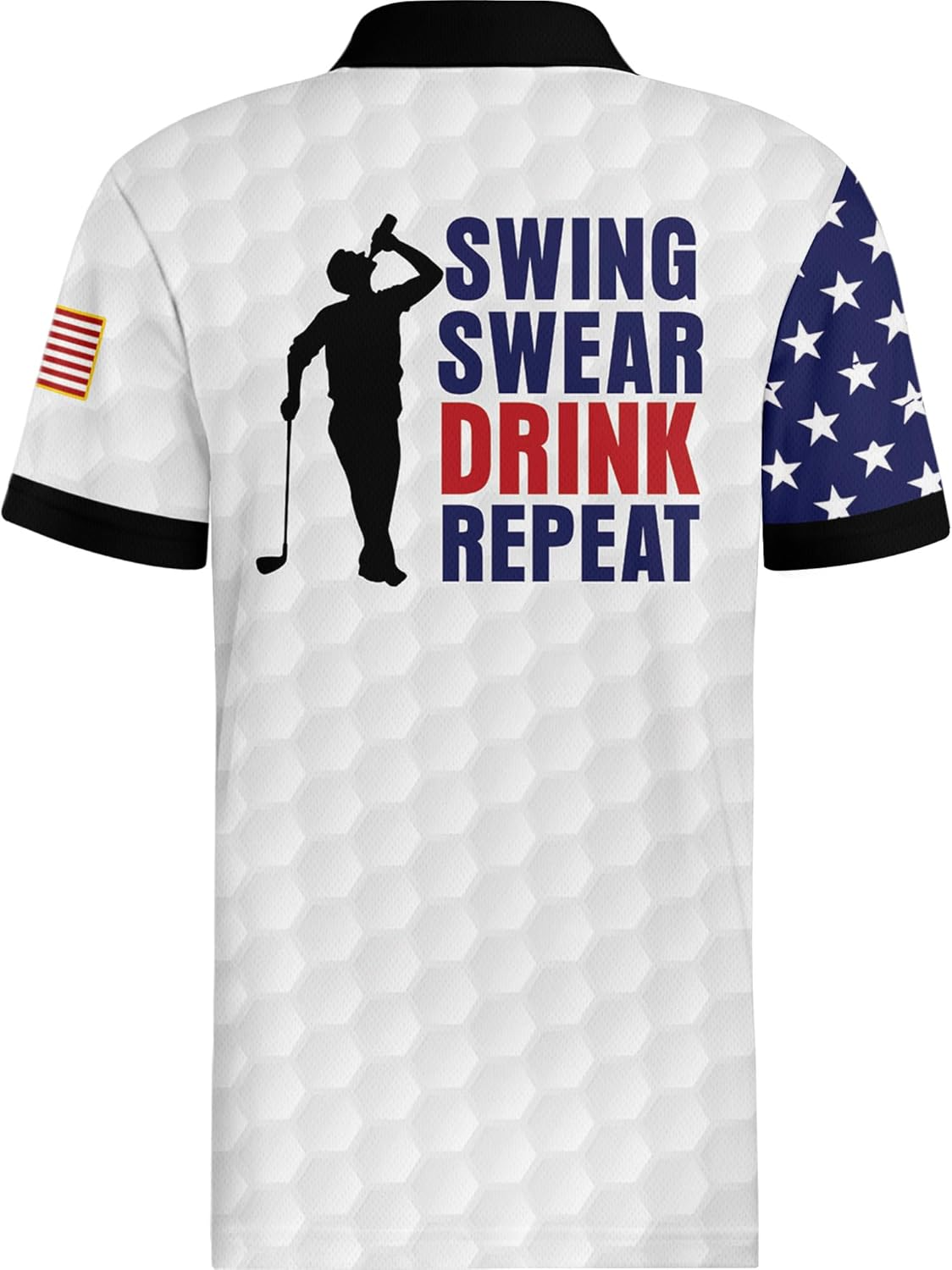 Swing Swear Drink Repeat Patriotic American Flag Golf Polo Shirts, Golf Gift For Men, Golf Shirts For Men