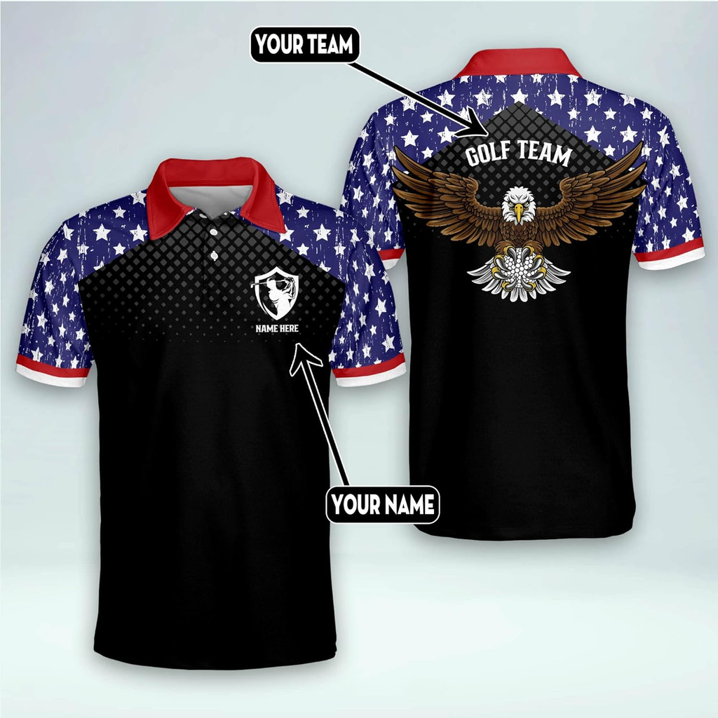 Swing Swear Look For Ball Repeat American Flag Custom Name Golf Polo Shirts, Cool Golf Gift, Golfing Apparel