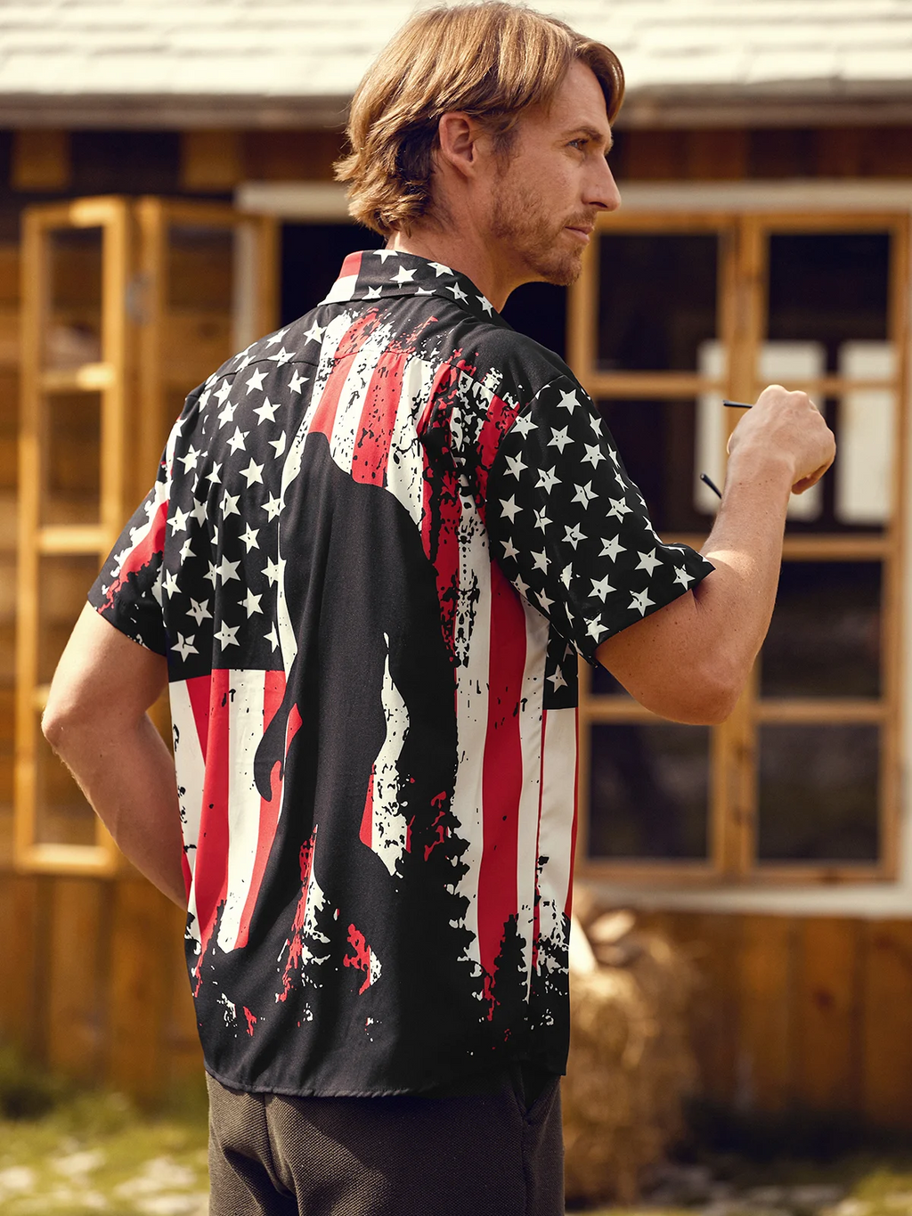 American Patriot Bigfoot US Flag Print Hawaiian Golf Shirt, 250th Anniversary Tropical Vibe Men's Golf Shirt