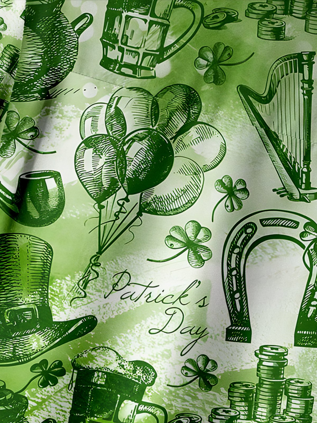 Green St. Patrick's Day Lucky Clover Gold Coins Beer Hawaiian Golf Shirt, Tropical Vibe Men's Golf Shirt