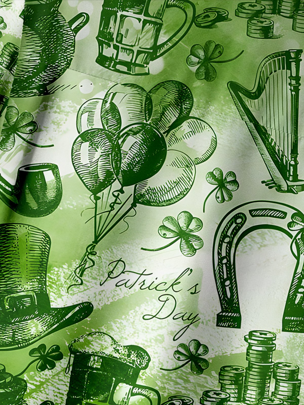 Green St. Patrick's Day Lucky Clover Gold Coins Beer Hawaiian Golf Shirt, Tropical Vibe Men's Golf Shirt
