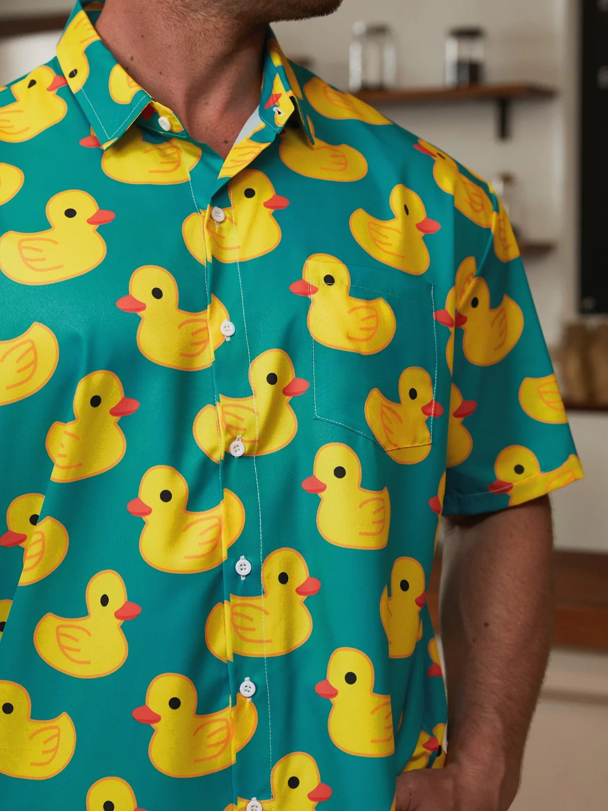 Yellow Ducks Seamless Pattern Hawaiian Golf Shirt,  Men's Golf Shirt, Tropical Vibe Funny Golf Shirt
