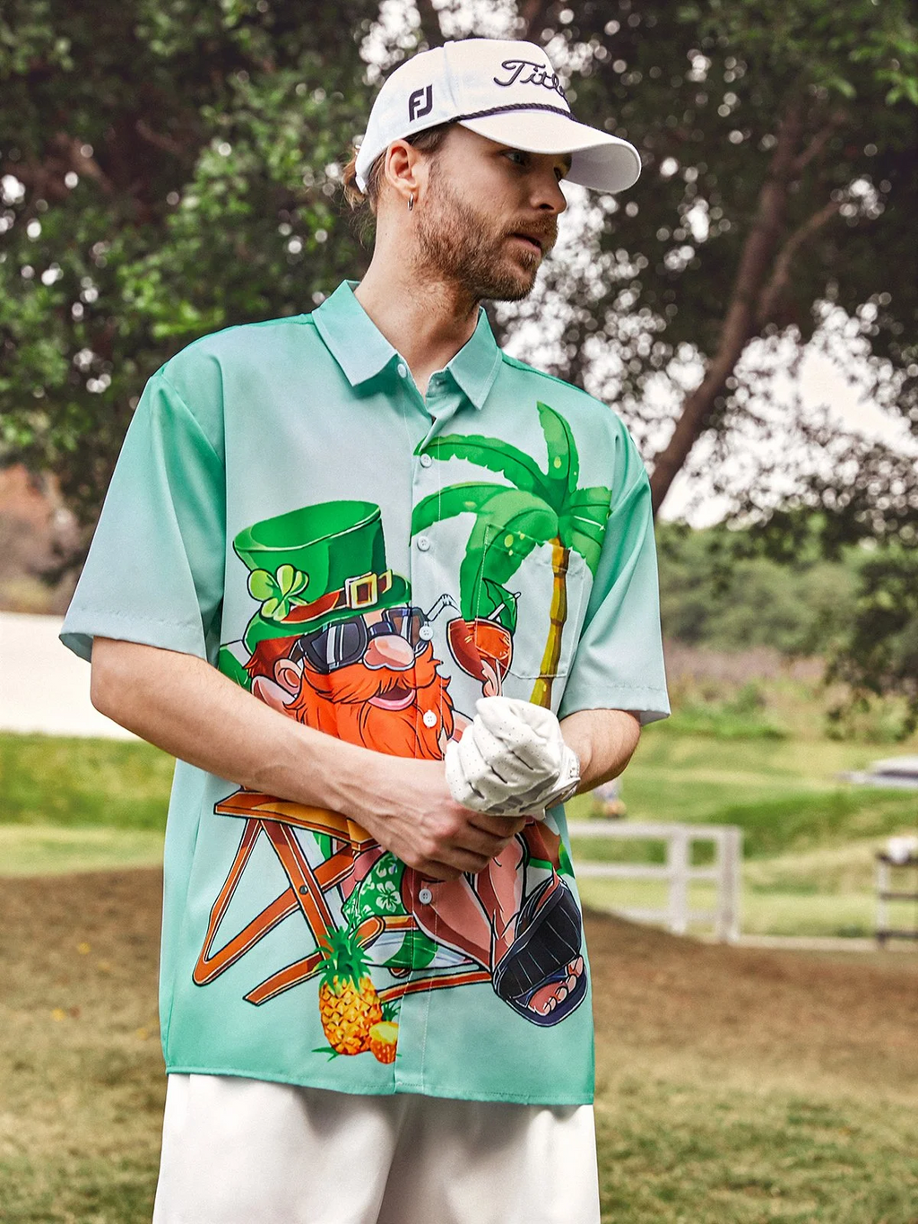 Green St. Patrick's Day Lucky Clover Tropical Vibe Hawaiian Golf Shirt,  Men's Golf Shirt, Funny St Patricks Day Shirts