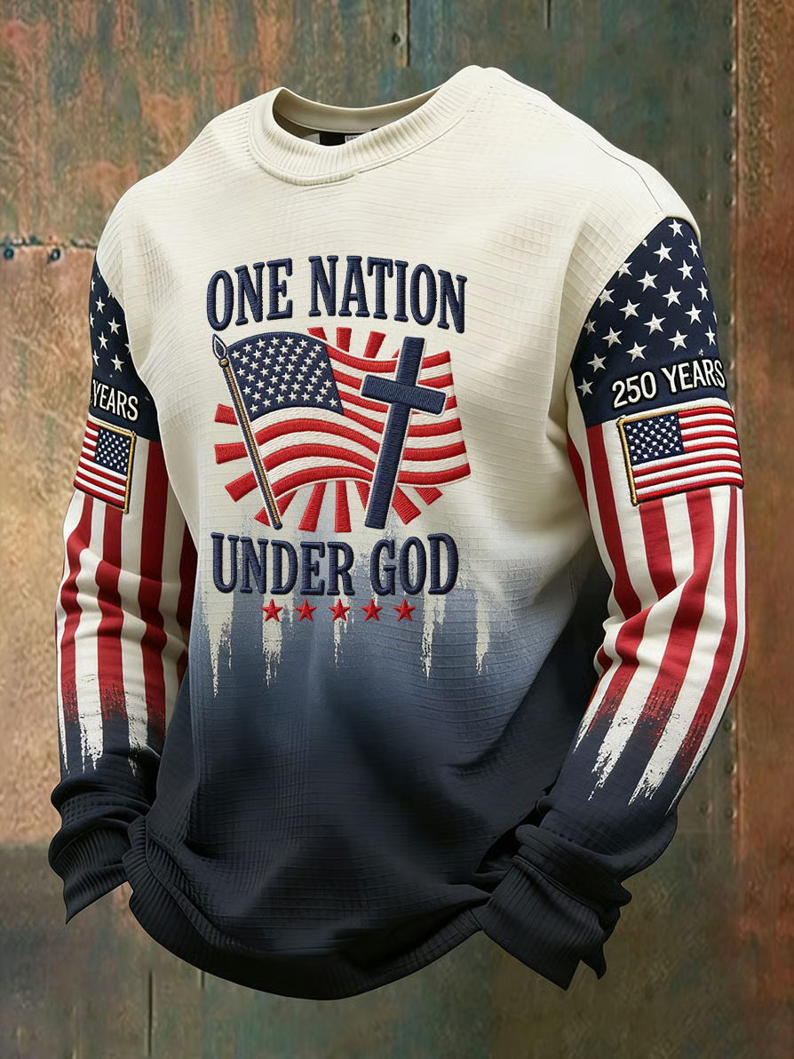 One Nation Under God Distressed US Flag Patriotic Golf Shirt, 4th Of July 250 Years Golf Shirts For Men