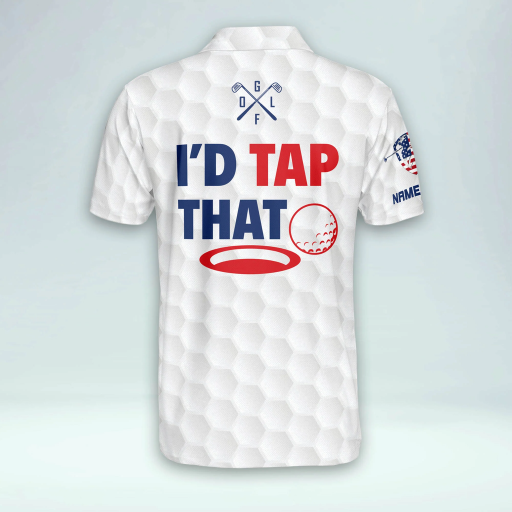 Just Tap It In American Flag Custom Name Golf Polo Shirts, Golf Gift For Men, Golfing Apparel
