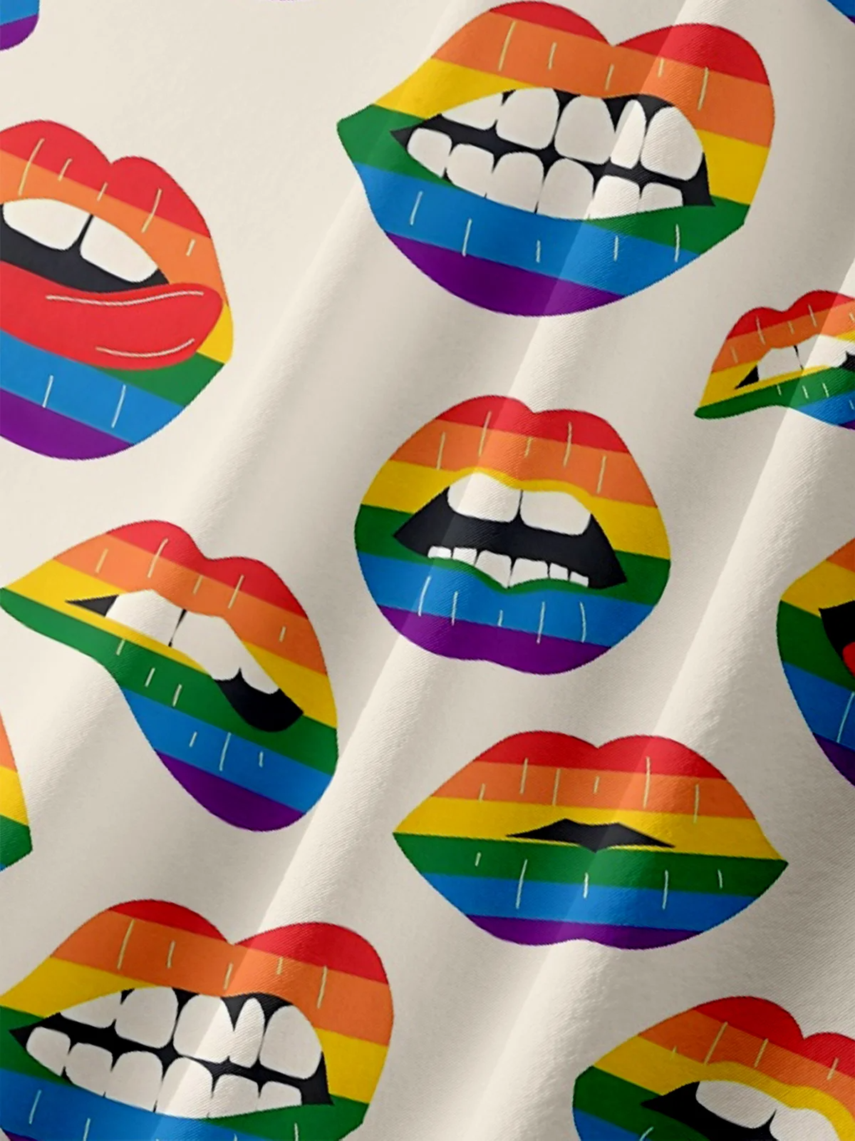LGBT Pride Month Rainbow Lips Hawaiian Golf Shirt, Unique Golf Shirt, Tropical Vibe Funny Golf Shirt
