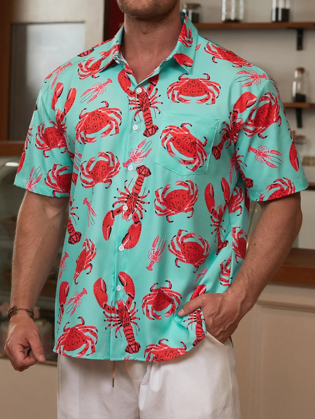 Lobster Pattern Hawaiian Golf Shirt,  Men's Golf Shirt, Ocean Vibe Tropical Vibe Funny Golf Shirt