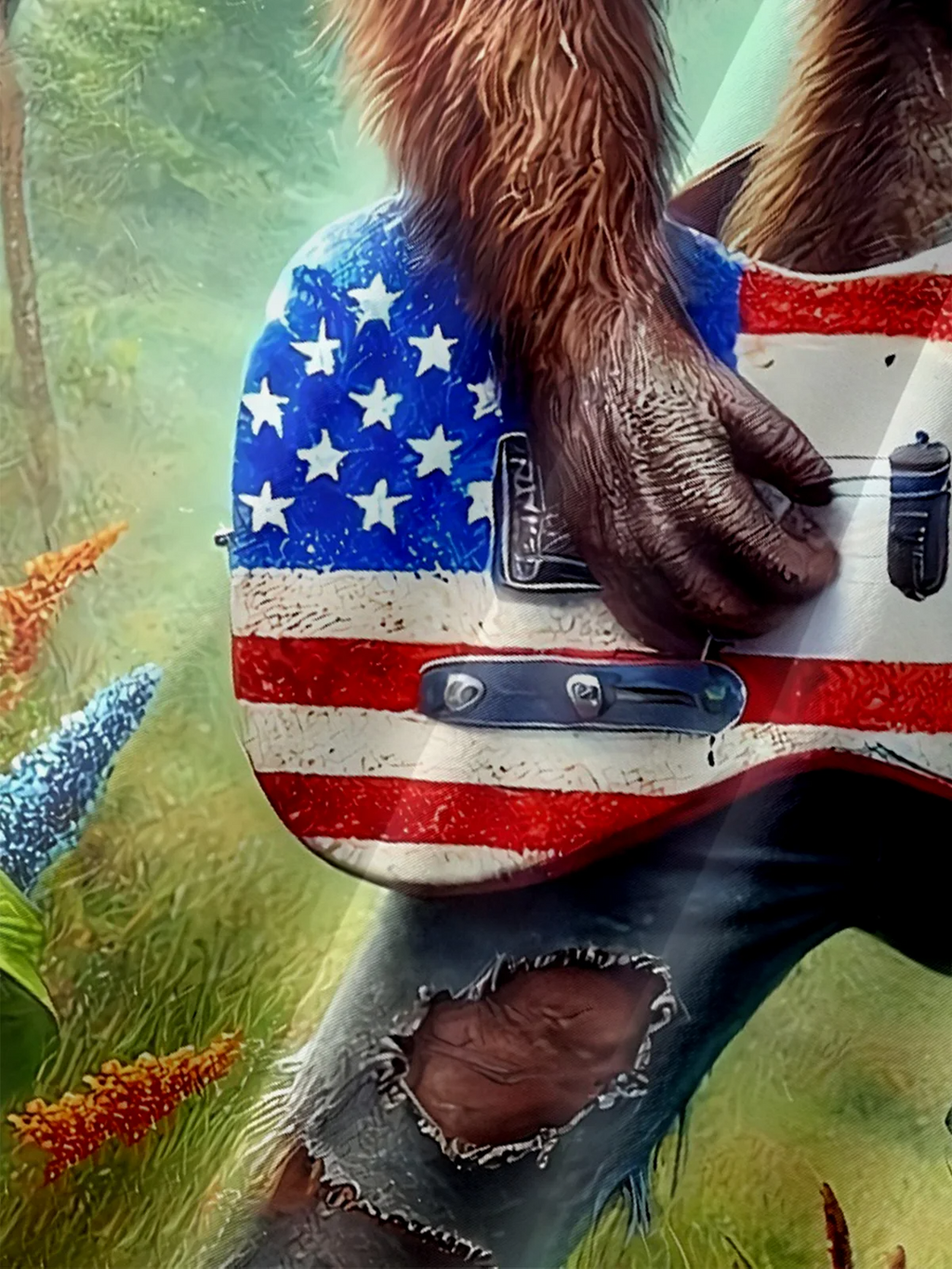 American Flag Patriot Bigfoot Guitar Rock Hawaiian Golf Shirt, 250th Anniversary Tropical Vibe Men's Golf Shirt
