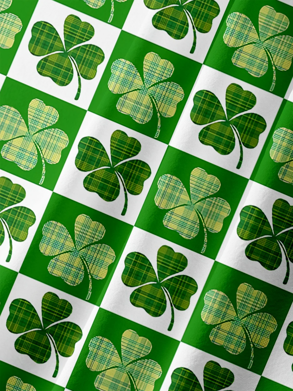 Green St. Patrick's Day Lucky Clover Lucky Grid Hawaiian Golf Shirt, St Paddy's Day Tropical Vibe Men's Golf Shirt