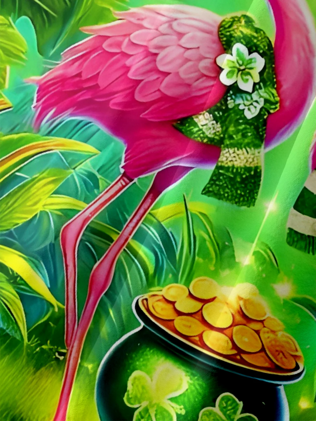 St. Patrick's Day Four Leaf Clover Flamingo Hawaiian Golf Shirt, Funny Flamingo Men's Golf Shirt