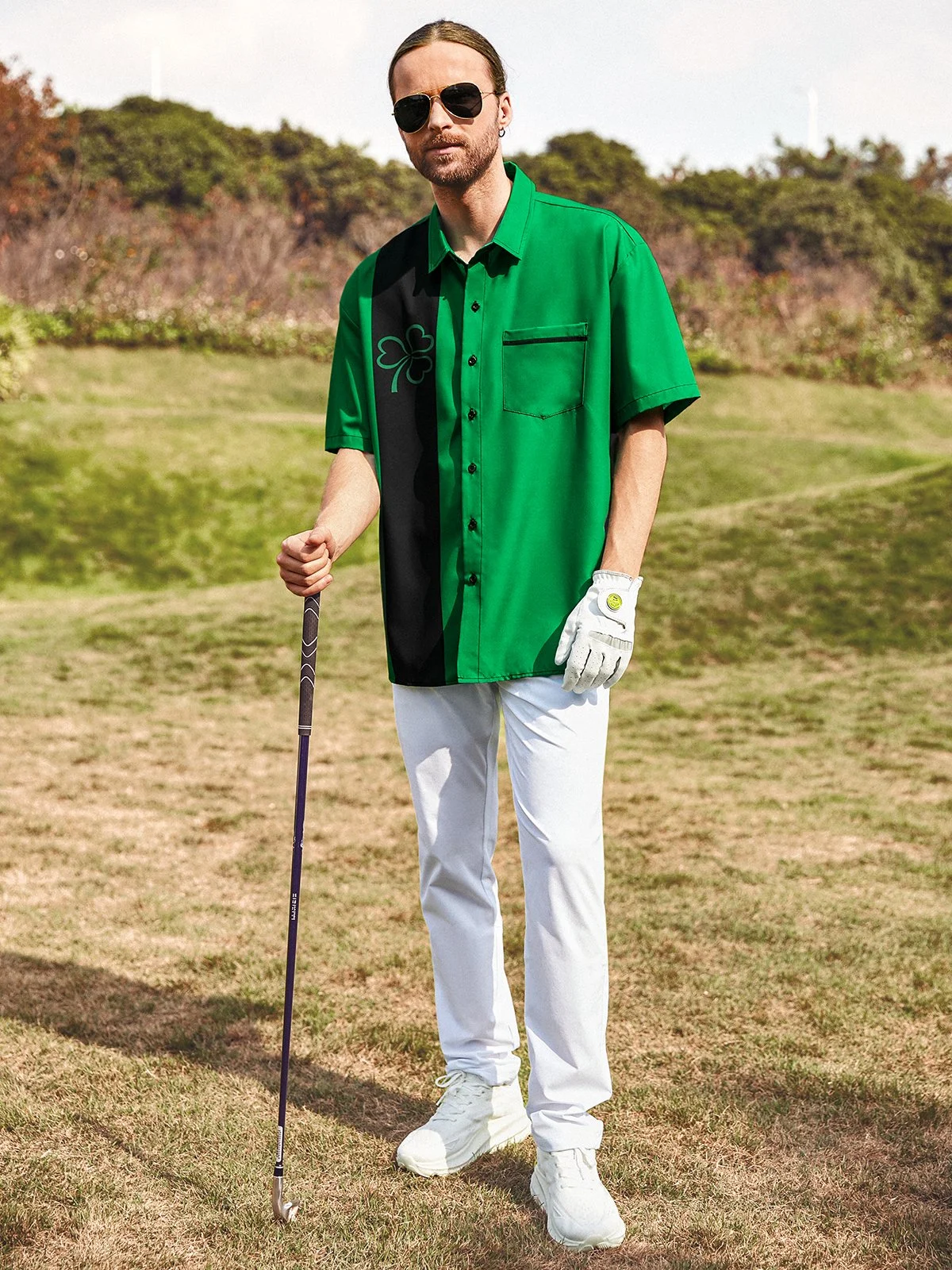 Green St. Patrick's Day Lucky Clover Hawaiian Golf Shirt, Holiday Hawaiian Shirt, Tropical Vibe Men's Golf Shirt