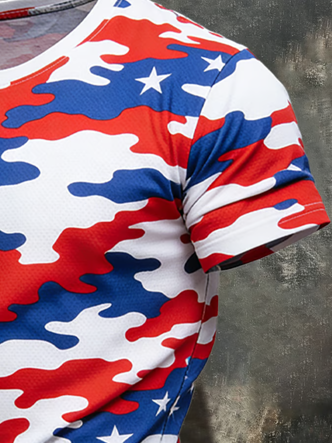 Red White Blue Retro Camo America 250 1776-2026 Patriotic Golf Shirt, 4th Of July Golf Shirt, Golf Shirts For Men