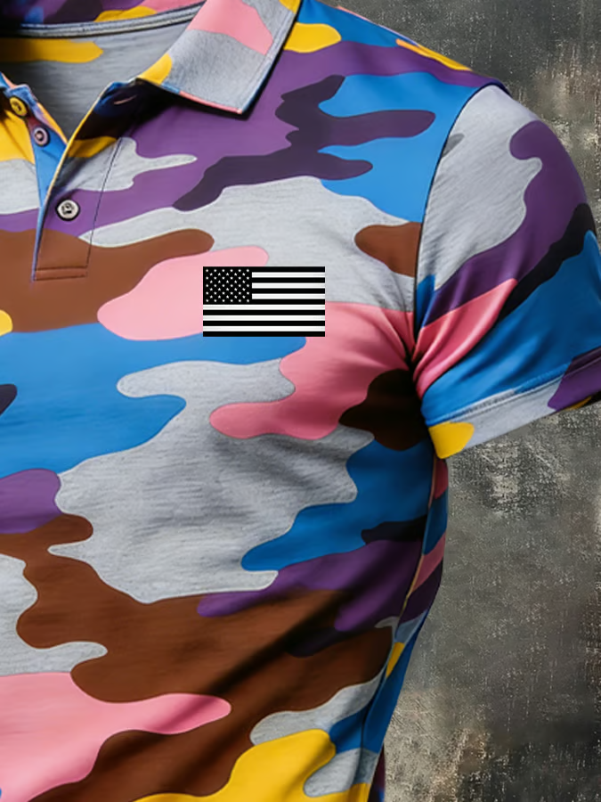 Colorful Camo America 250 1776-2026 Patriotic Golf Shirt, 4th Of July Golf Shirt, Golf Shirts For Men