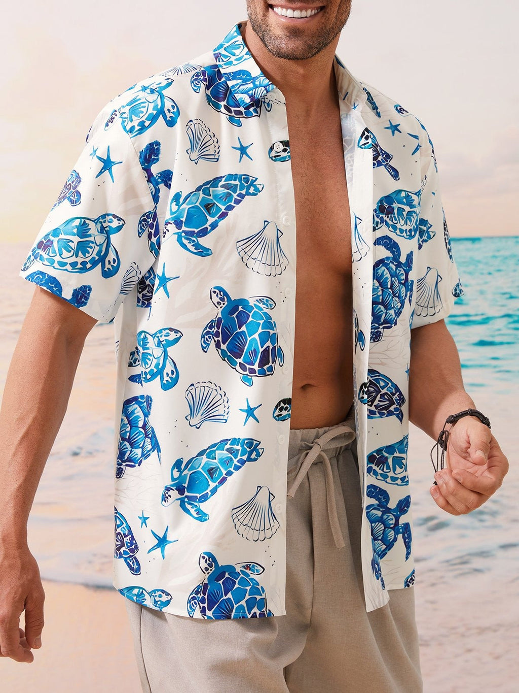 Sea Turtle Pattern Hawaiian Golf Shirt,  Men's Golf Shirt, Ocean Vibe Tropical Vibe Funny Golf Shirt