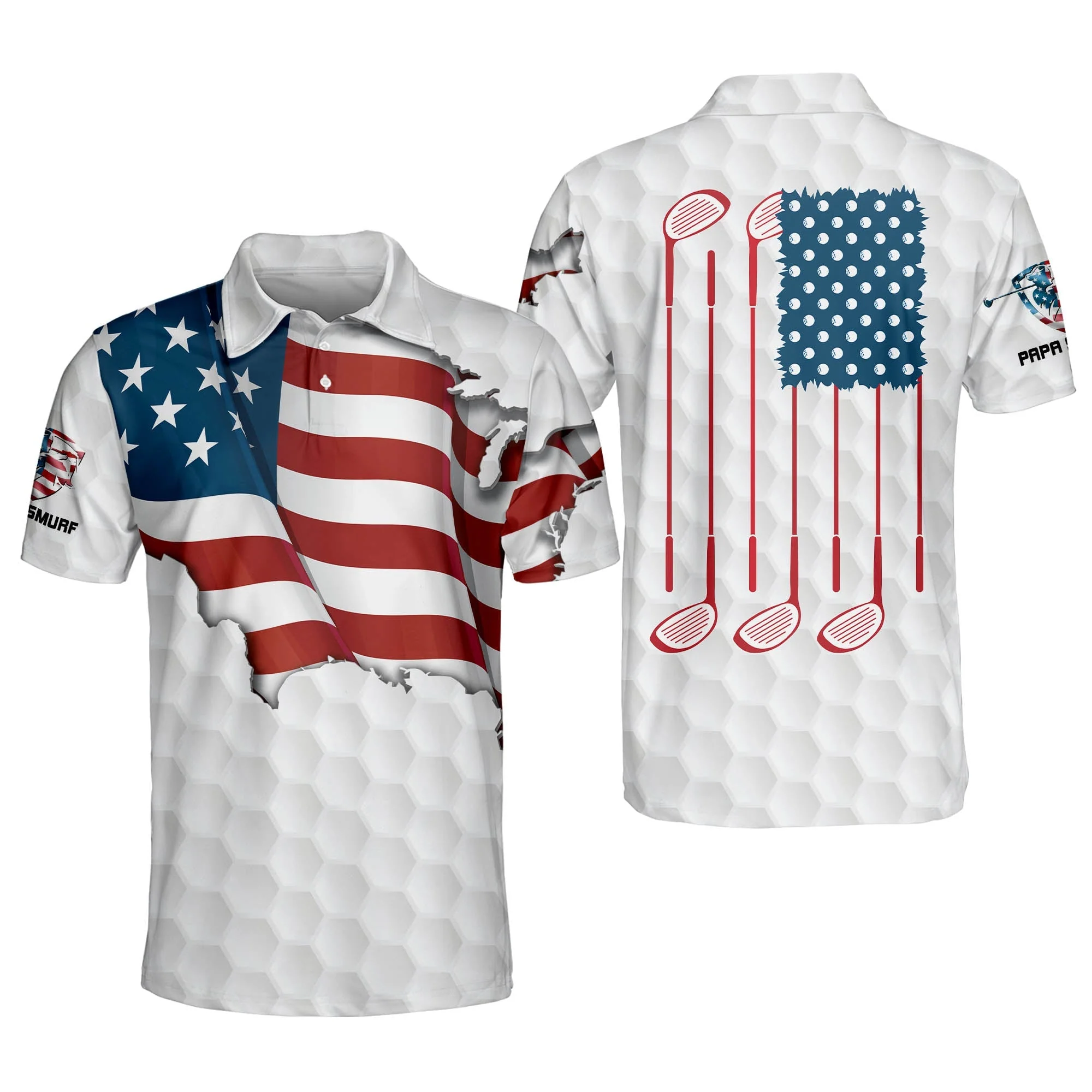 Proud Golf American Flag Custom Name Golf Polo Shirts, Golf Gift For Men, Golfing Apparel